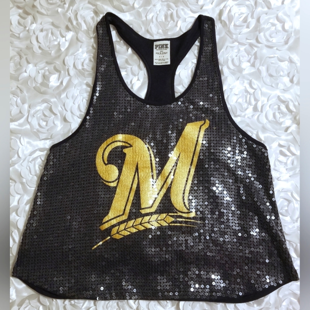 VS Pink, NWOT, Milwaukee Brewers, Sequined Tank Top, With 5th & Ocean, Size S/P
